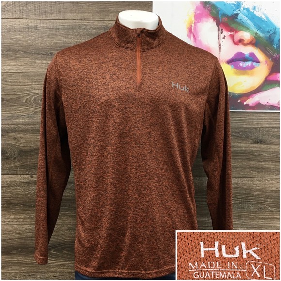 Huk Other - Huk Pursuit Mens XL Burnt Orange Heather 1/4 Zip Pullover Performance Shirt